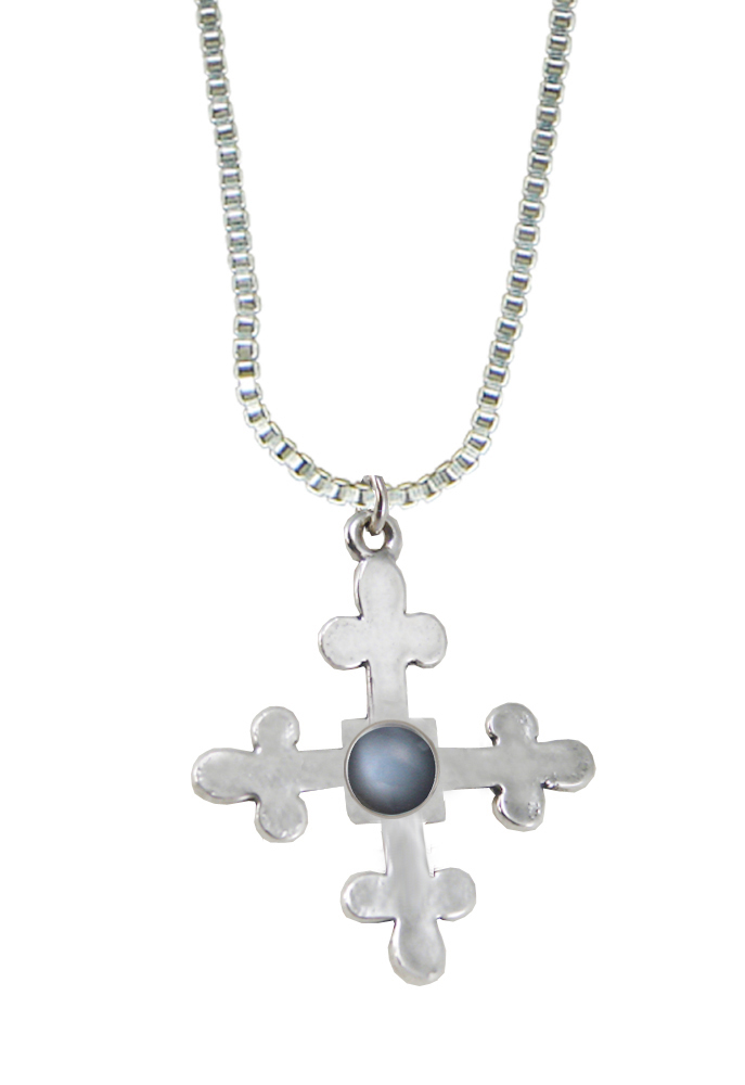 Sterling Silver Budded Cross Pendant With Grey Moonstone